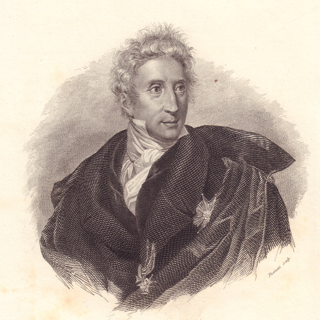 صورة لمؤرخ الفن ليوبولدو سيكونارا (1767-1834) ، نقش نحاسي لفوسيناتي من بورتريه ليباريني بواسطة سيفيريني سيفيريني