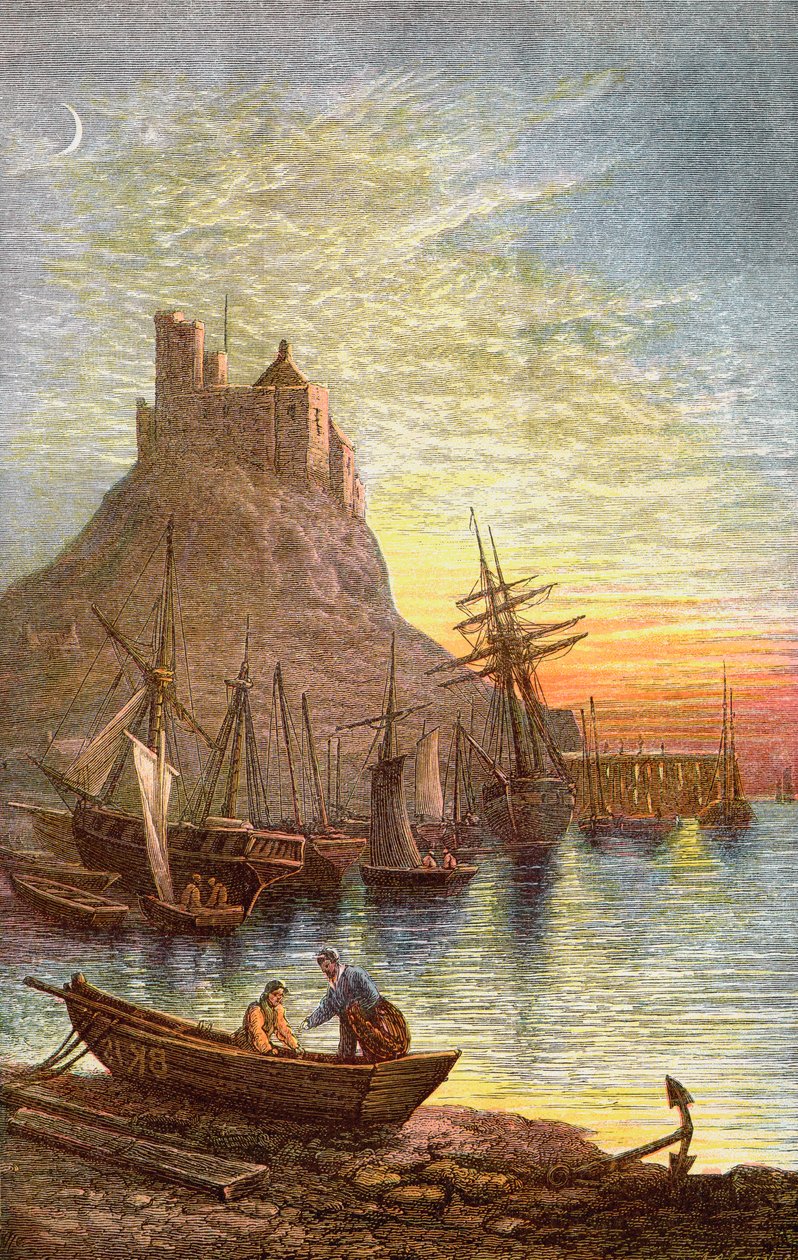 جزيرة Lindisfarne المقدسة تظهر القلعة. بواسطة . .