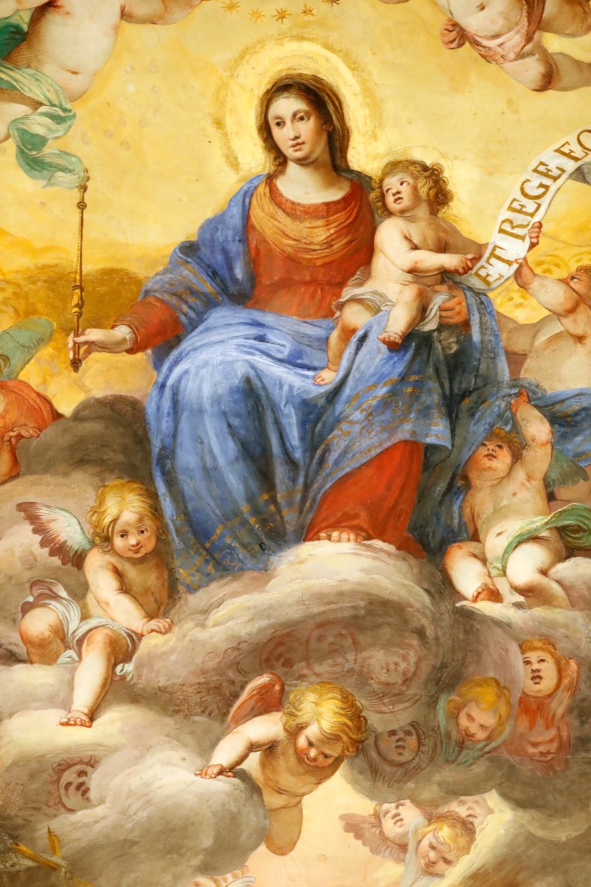 مريم العذراء والطفل. طازج. Palazzo Fieschi-Crosa Di Vergagni. جنوة. إيطاليا. بواسطة . .