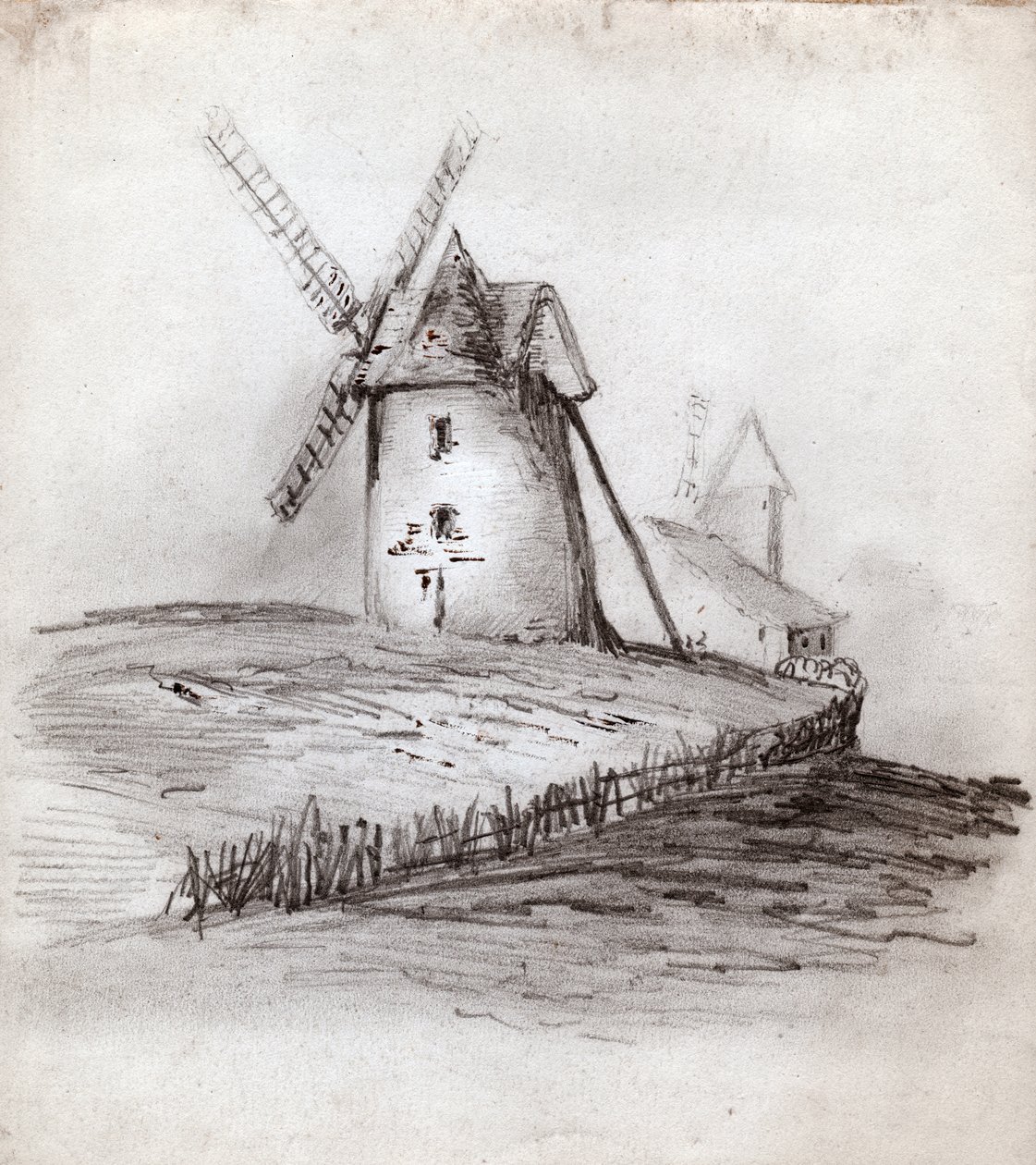 طاحونة هوائية في نورماندي بفرنسا. حوالي عام 1830 (رسم توضيحي) بواسطة . .