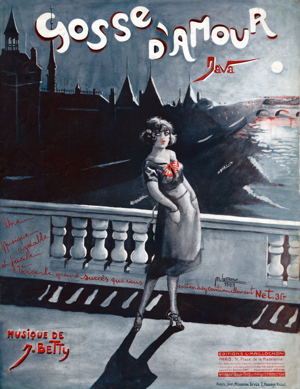 امرأة على جسر البونت أو التغيير في باريس ، خلفها نهر السين وكونسيرجيري. 1921 (رسم توضيحي) بواسطة . .