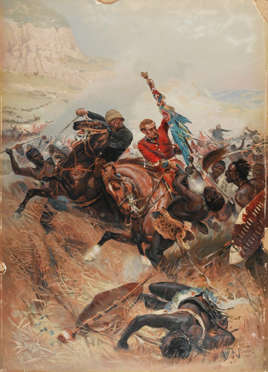 الملازمان ميلفيل وكوجهيل إنقاذ الألوان ، حرب الزولو عام 1879 ، 1881 (كروموليثو) بواسطة بعد ألفونس ماري دي نوفيل