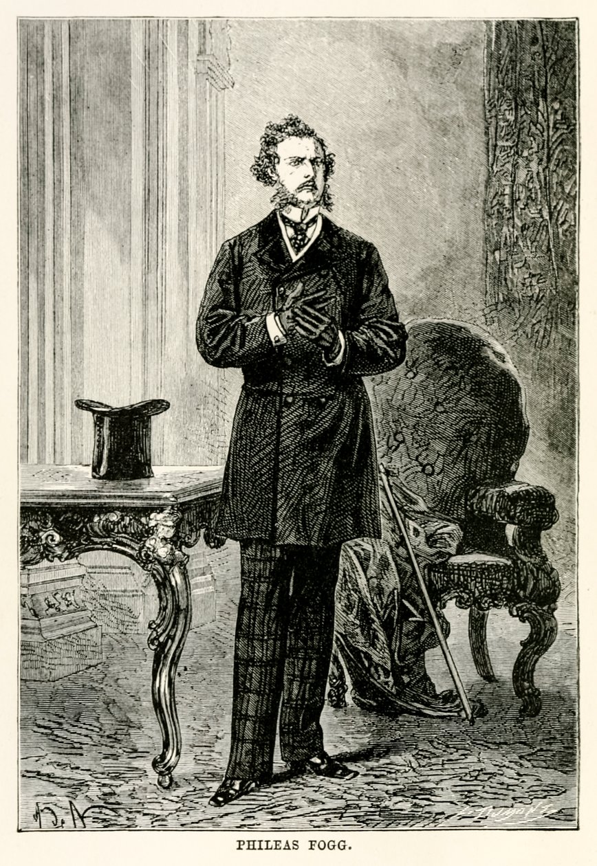 Phileas Fogg ، من جميع أنحاء العالم في ثمانين يومًا بقلم جول فيرن (1828-1905) ، نقشها لويس دومون (م 1822) 1873 بواسطة بعد ألفونس ماري دي نوفيل