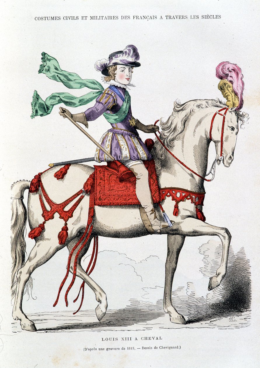لويس الثالث عشر يمتطي حصانًا من نقش عام 1615 - رسم لشيفينارد. بواسطة بعد Chevignard