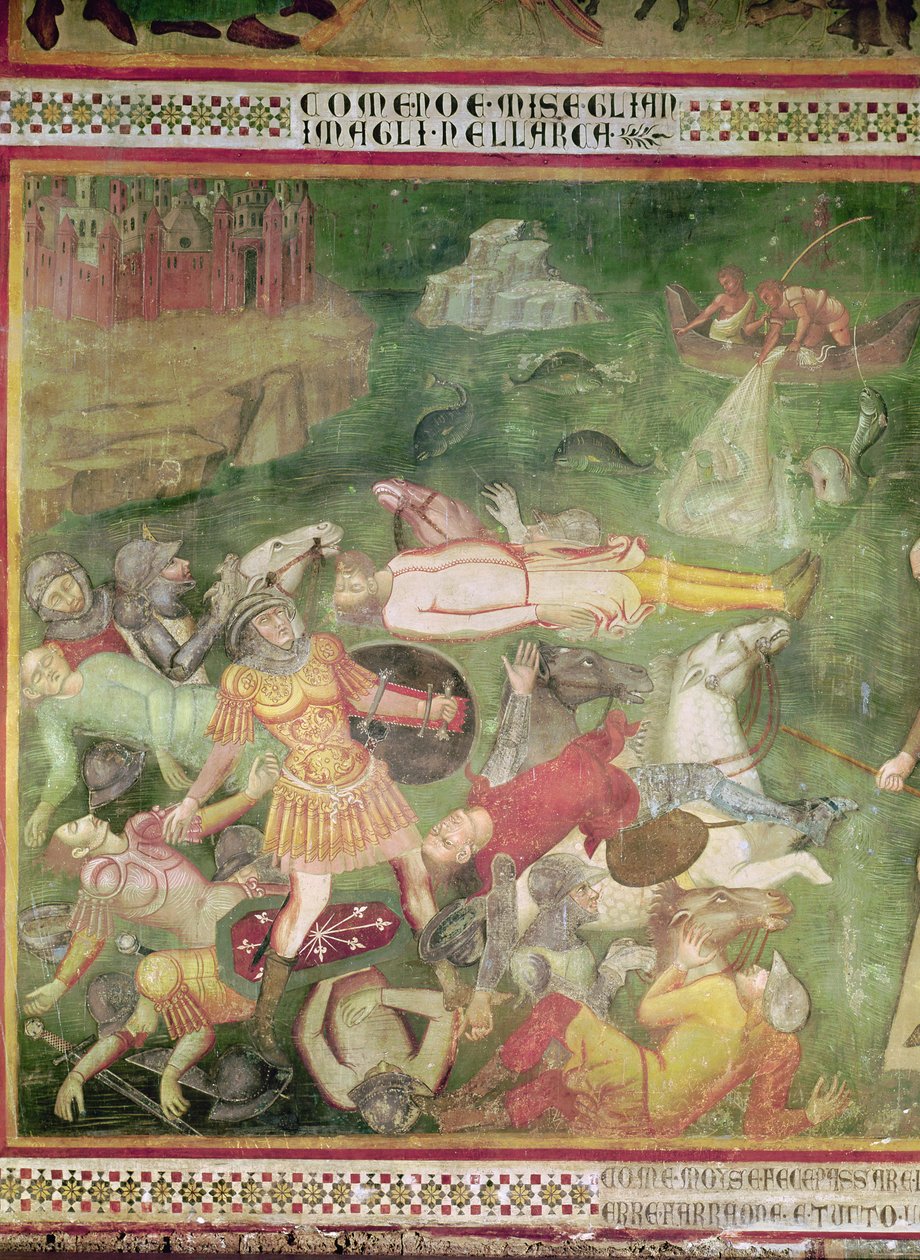 عبور البحر الأحمر ، تفاصيل غرق فرعون مع جيشه ، من مشاهد من العهد القديم ، 1356-67 بواسطة لذلك مانفريدي دي باتيلوري بارتولو دي فريدي