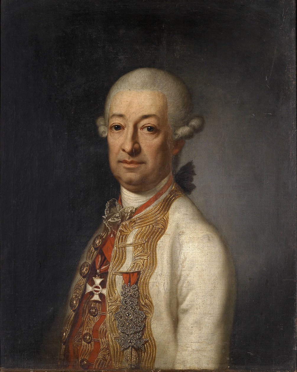 صورة شخصية لـ k. ك. المشير المشير الأمير فرانز أولريش كينسكي فون Wchinitz und Tettau (1726-1792) مع صليب قائد ماريا تيريزا ، على ظهره يوهان بابتيست لامبي د. أ. يعزى بواسطة نمساوي مجهول
