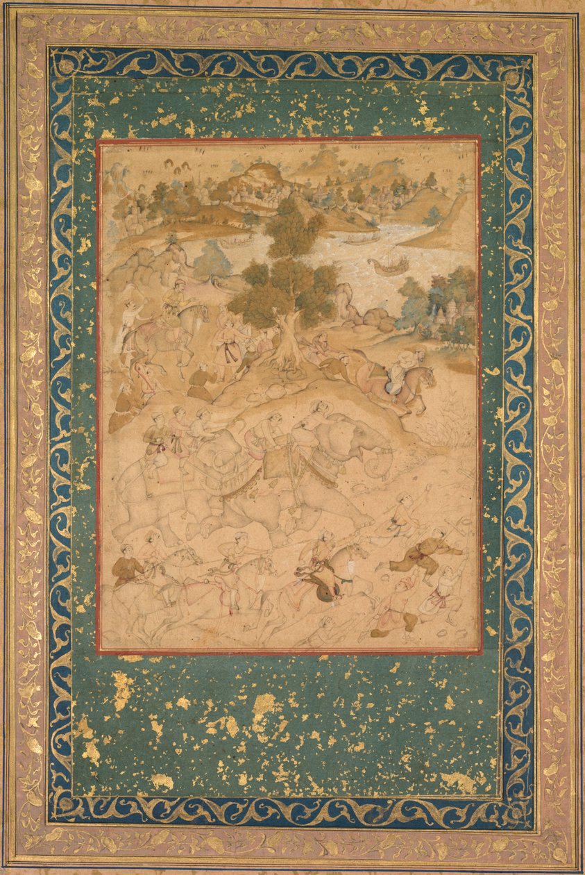 أشرف أكبر على أسر الأفيال البرية في مالوا عام 1564 ، ورسم 90 من أكبر ناما (كتاب أكبر) لأبي الفضل (هندي 1551-1602) بواسطة ينسب إلى فاروق شيلا