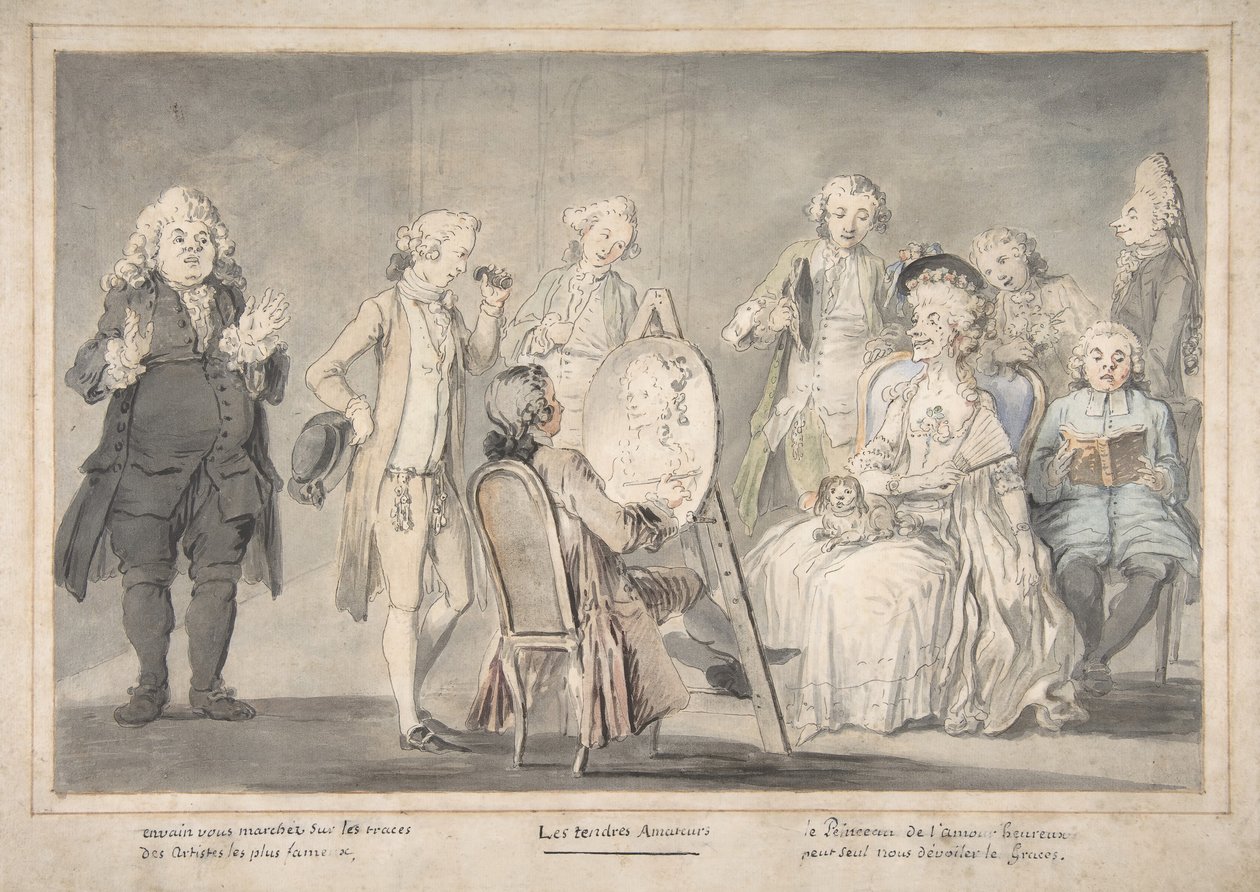 رسم ساخر: فنان يرسم صورة سيدة عجوز ، 1729-1804. بواسطة ينسب إلى بيترو أنطونيو نوفيلي.