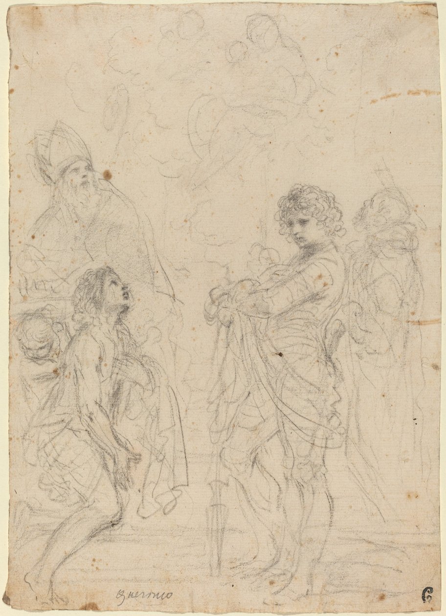 مادونا والطفل مع القديسين جيميجنانو ويوحنا المعمدان وجورج وبيتر مارتير بواسطة يسمى Guercino Giovanni Francesco Barbieri