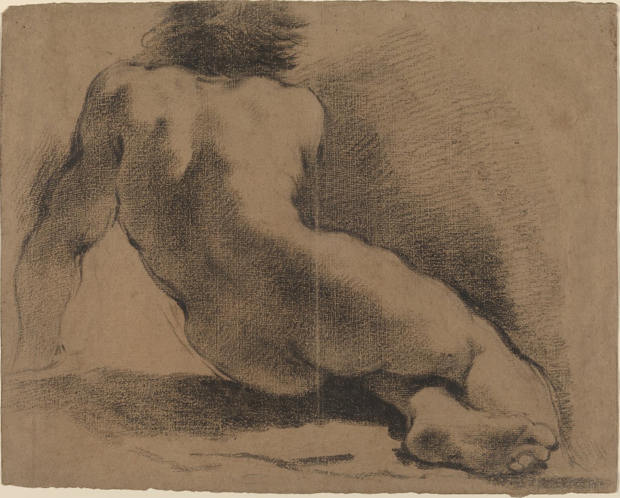 شوهد ولد عاري جالس من الخلف بواسطة يسمى Guercino Giovanni Francesco Barbieri