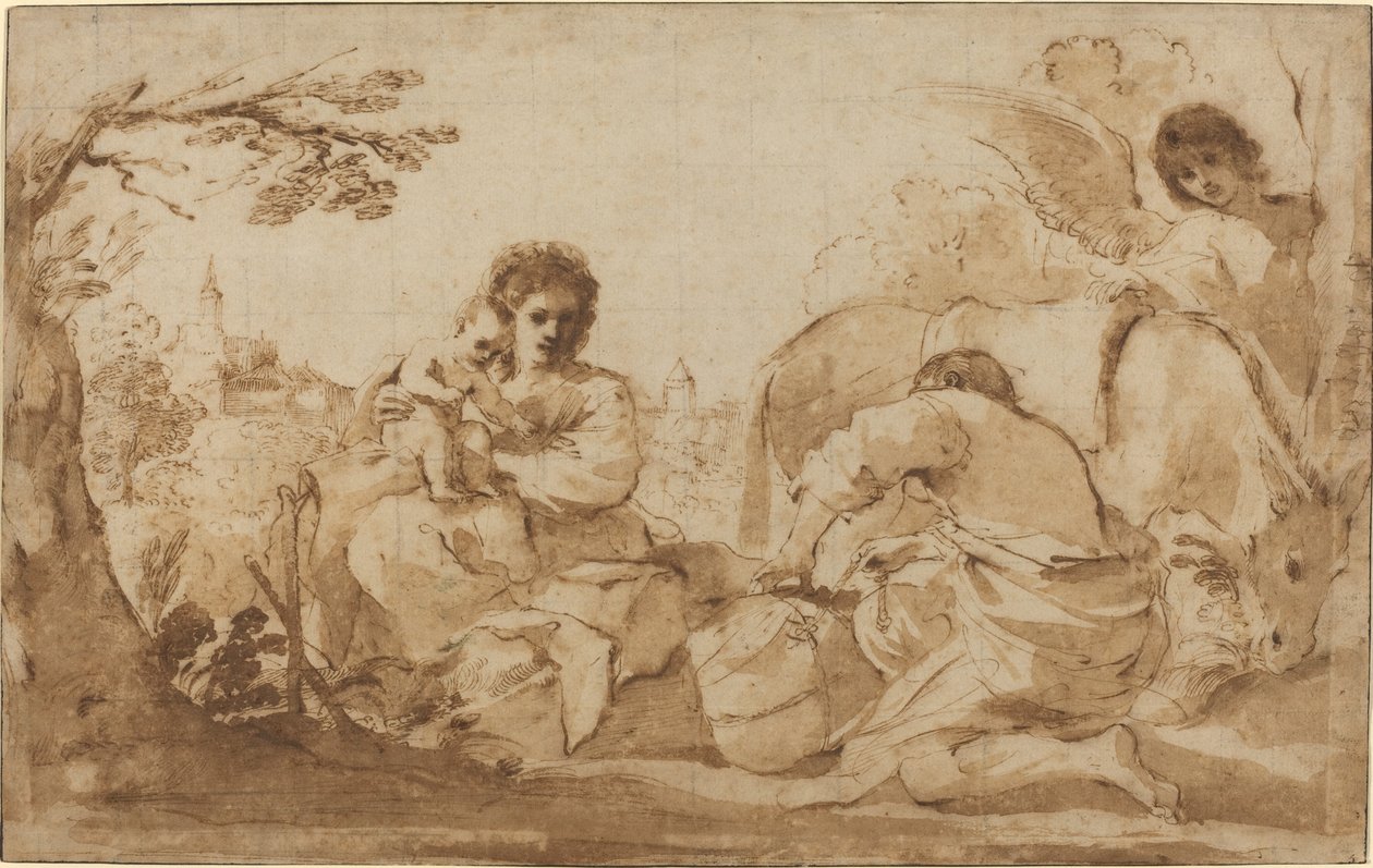 البقية في الرحلة إلى مصر بواسطة يسمى Guercino Giovanni Francesco Barbieri