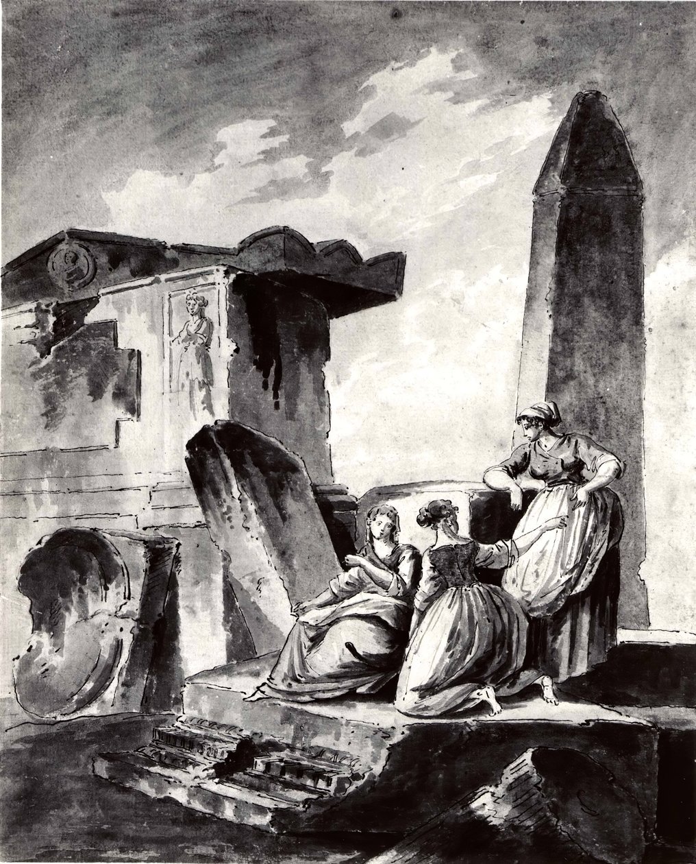 ثلاث فتيات صغيرات من Ruins ، كاليفورنيا. 1790. بواسطة نسخ بعد هوبرت روبرت.