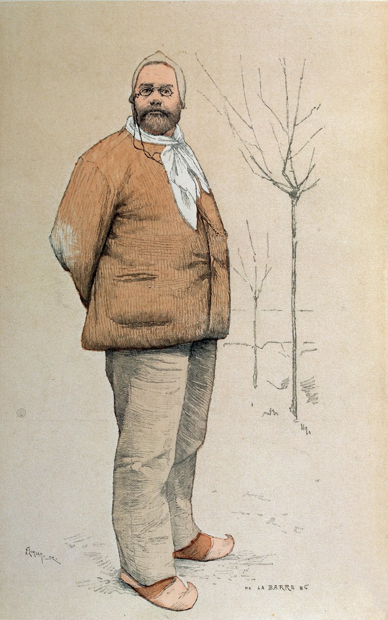 صورة لإميل زولا (1840-1902) من الغلاف الأمامي لـ "La Revue Illustree" ، نقشها فلوريان ، 15 فبراير 1887 بواسطة de la barre