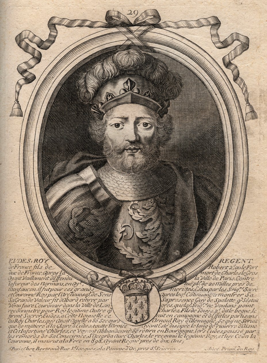 Portrait of Eudes (Odon) (v.860 - 898) ، كونت باريس وتروا ، ثم ملك فرنسا - انتخب كونت باريس EUDES للعرش الفرنسي بعد خلع تشارلز الإمبراطور - نقش من 