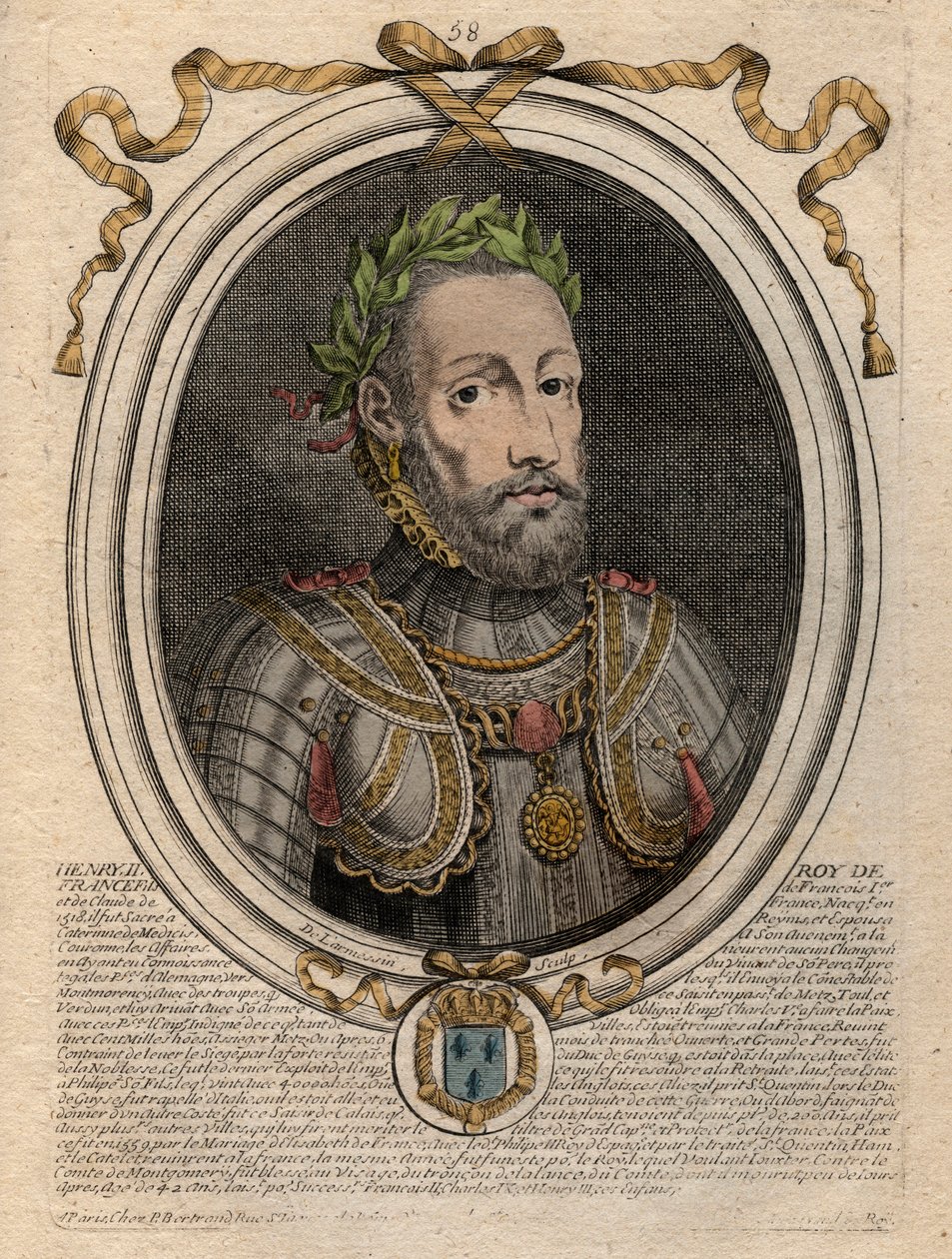 صورة هنري الثاني (1519-1559) ملك فرنسا - هنري الثاني (1519-59) ، ملك فرنسا - نقش من "Les Augustes Representations de tous les Kings de France من Pharamond إلى LouisXIV" ، باريس بواسطة دي لارميسين