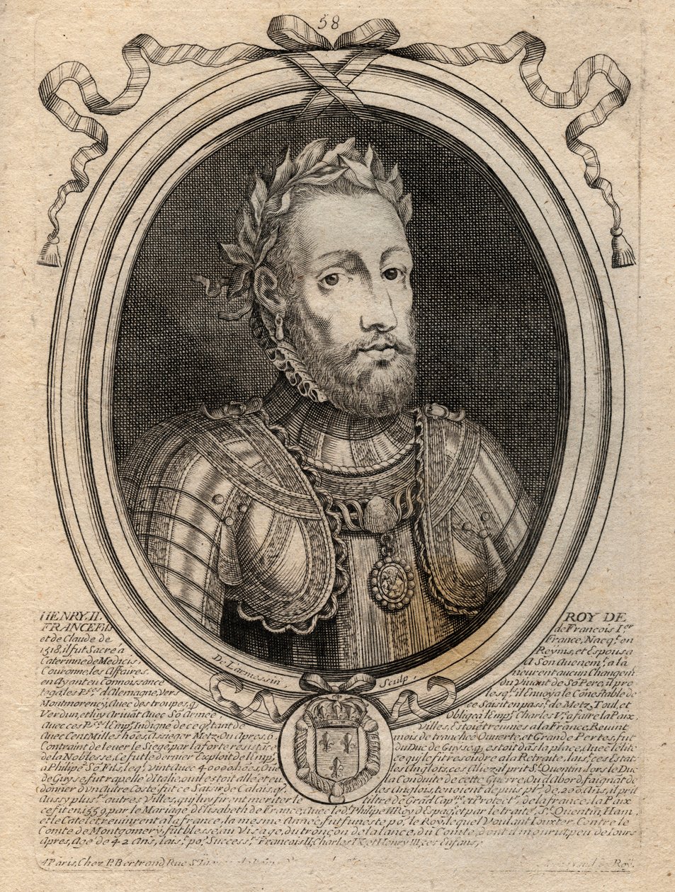 صورة هنري الثاني (1519-1559) ملك فرنسا - هنري الثاني (1519-59) ، ملك فرنسا - نقش من "تمثيلات Les Augustes لجميع ملوك فرنسا من فاراموند إلى لويس الرابع عشر" ، باريس بواسطة دي لارميسين