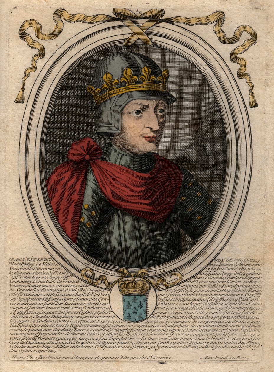 صورة يوحنا الثاني الصالح (1319-1364) ، ملك فرنسا - صورة يوحنا الثاني ، "الصالح" (1319-64) ملك فرنسا - نقش من 'Les Augustes Representations de tous les Kings de France من فاراموند إلى لويس الرابع عشر باريس بواسطة دي لارميسين