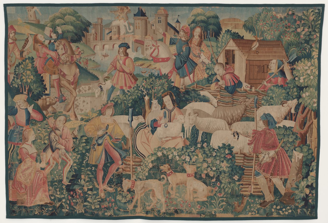 مشاهد الصيد والرعوية ، مع قص الراعي بواسطة ربما يكون التصميم الفرنسي القرن السادس عشر ، باريس ؛ منسوجة في جنوب هولندا أو باريس في ورشة عمل غير محددة