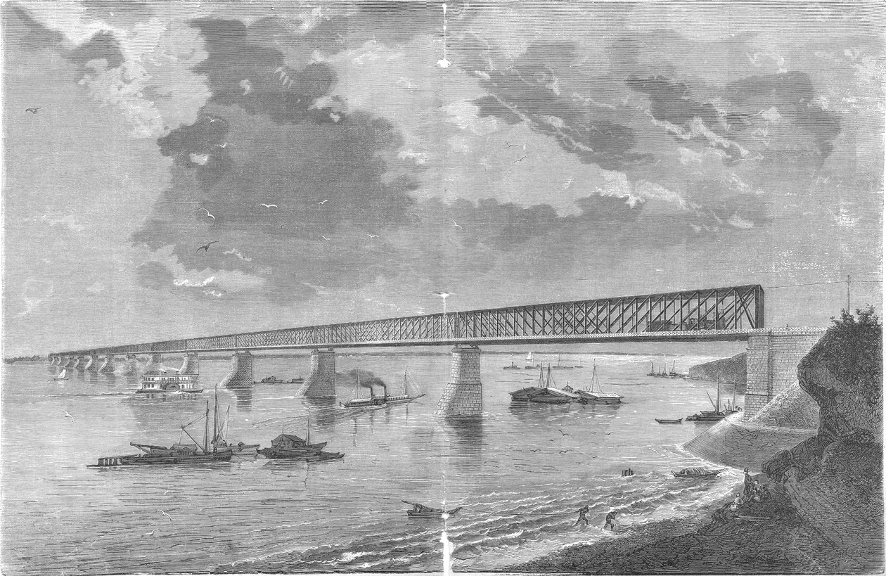 جسر Syzranskiy (جسر Alexandrowskiy) بعد افتتاحه عام 1880 بواسطة نقش بواسطة M. Rashevskiy تصوير N. Karazin