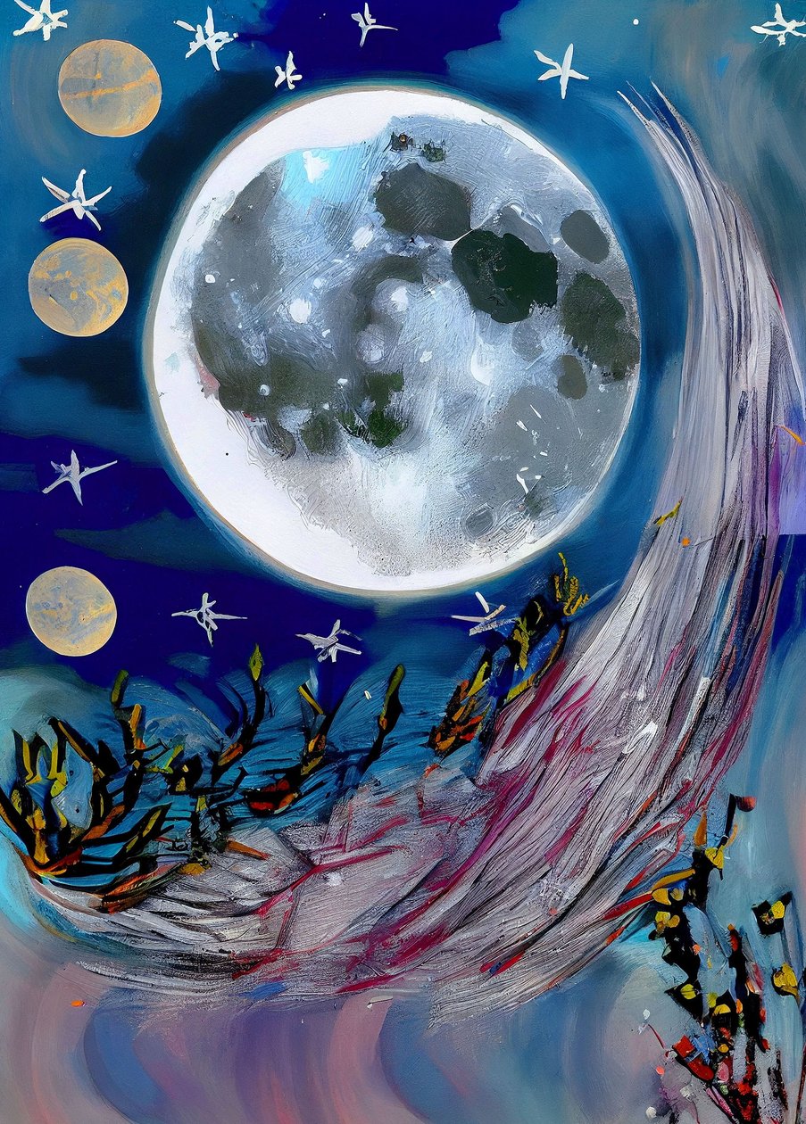 Moon at Night لوحة تجريدية على قماش ، مطبوعات فنية جدارية بواسطة فشتالي عبد الرحيم