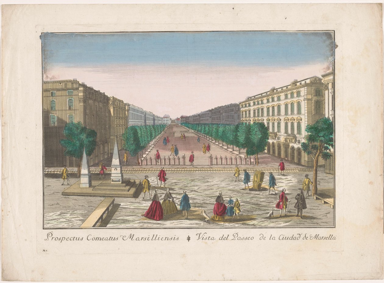 منظر لمتنزه في مرسيليا Vista del paseo de la ciudad de Marsella (العنوان على الكائن) بواسطة عائلة Remondini (منسوبة إلى)