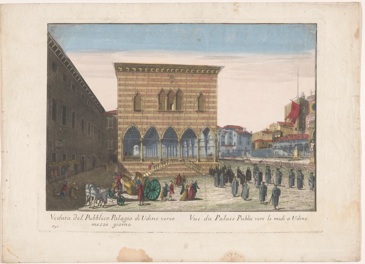 Gezicht op het Stadhuis te أوديني منظر لقصر أوديني العام باتجاه منتصف النهار (العنوان على الكائن) بواسطة عائلة Remondini (منسوبة إلى)