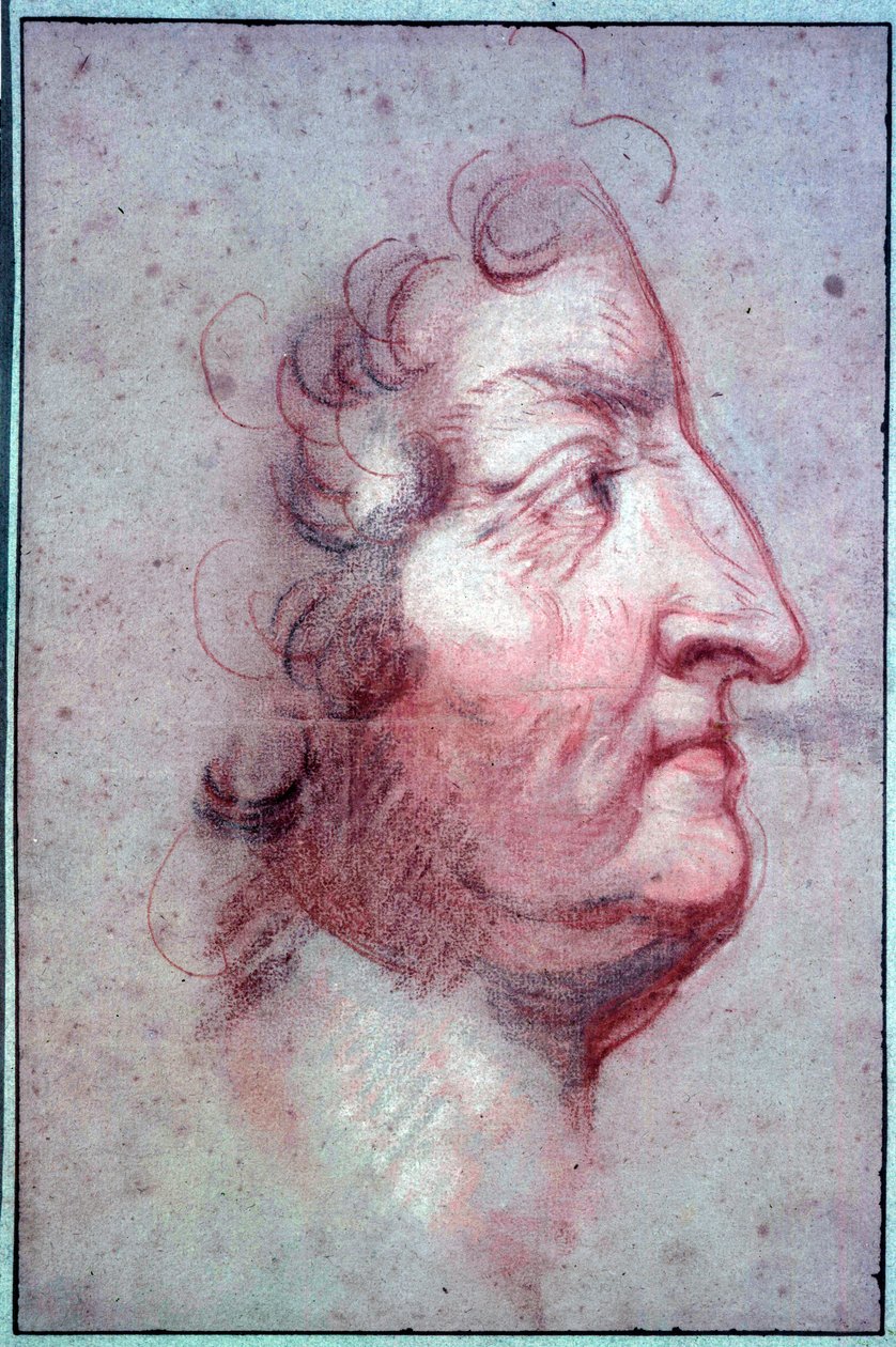 Profile portrait of the King of France Louis XIV age (1638-1715) Drawing a la sanguine attributed to Antoine Benoit du Cercle (1632-1717) 17th century Paris, Musee du Louvre بواسطة أو Benoit du Cercle Antoine Benoist
