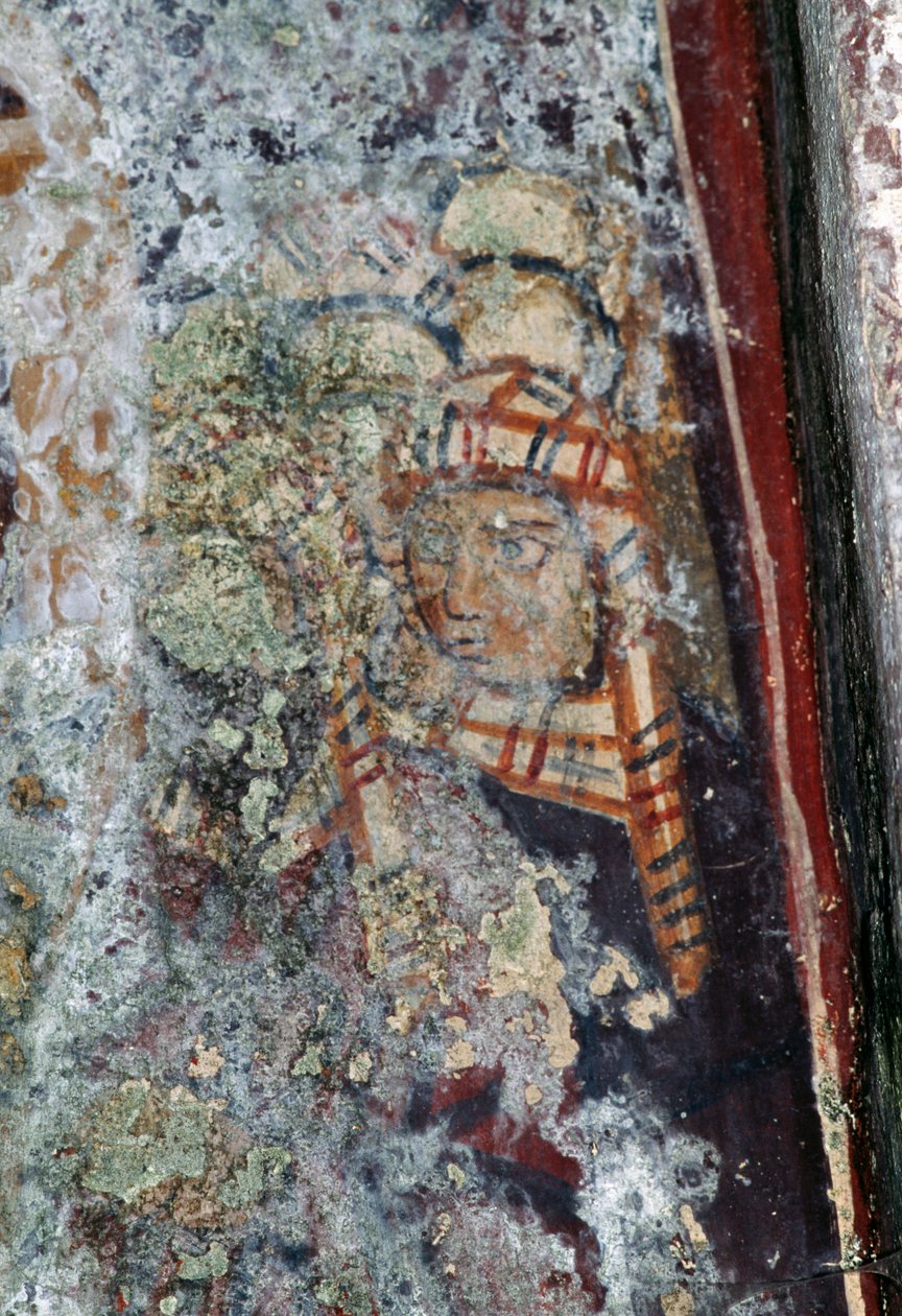 Male figure with headwear, damaged fresco in church of Metamorphosis Sotiros, Voutas, Crete, Greece (photo) بواسطة أو Magno Cesare Magni