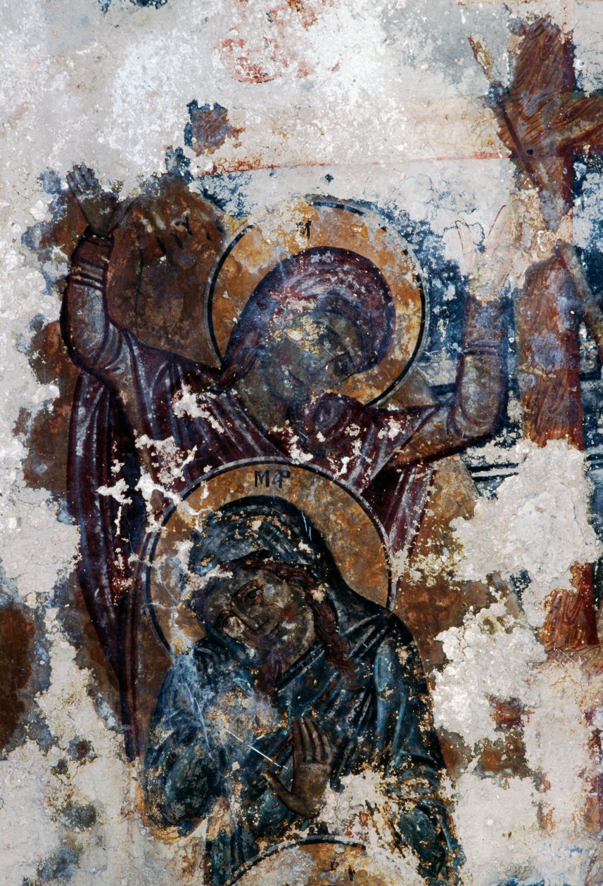 Saints, damaged fresco in Byzantine church of Agios Constantinos and Agia Eleni, Voukolies, Crete, Greece (photo) بواسطة أو Magno Cesare Magni