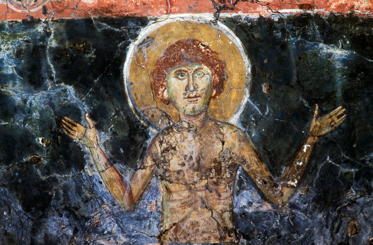 Christ, fresco in the Byzantine church of Agios Georgios Sfakiotis, Diavaide, Crete, Greece (photo) بواسطة غير معروف غير معروف