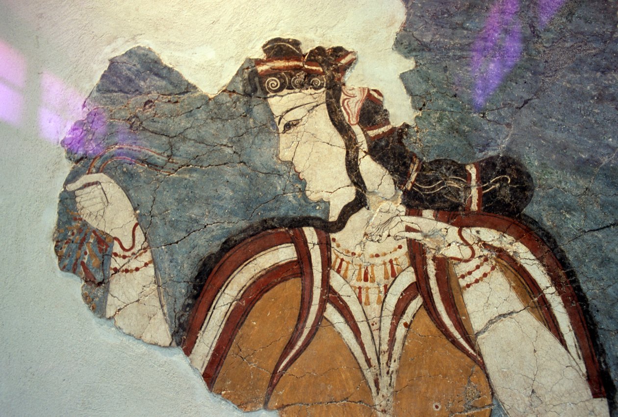 Fresco fragment with female figure, from Mycenae, Greece, Mycenaean civilization بواسطة غير معروف غير معروف