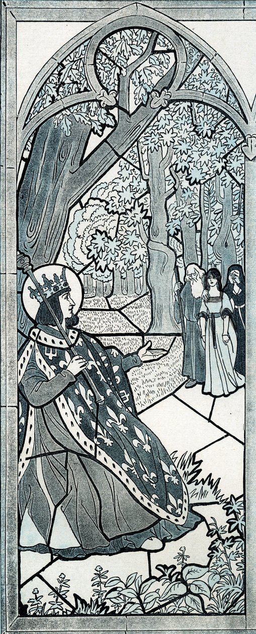 أي شخص غادر هنا؟ كلمات لويس التاسع ديت سانت لويس (1214-1270) الذي كان ينصف عند سفح بلوط لتشجيع السكان على إخبار مظالمهم. رسم توضيحي لوظيفة (جاك ماري غاستون أونفراي وبريفيل) (جاك ماري) (1858-1931 بواسطة اسم مستعار لـ Onfray de Breville Jacques Job