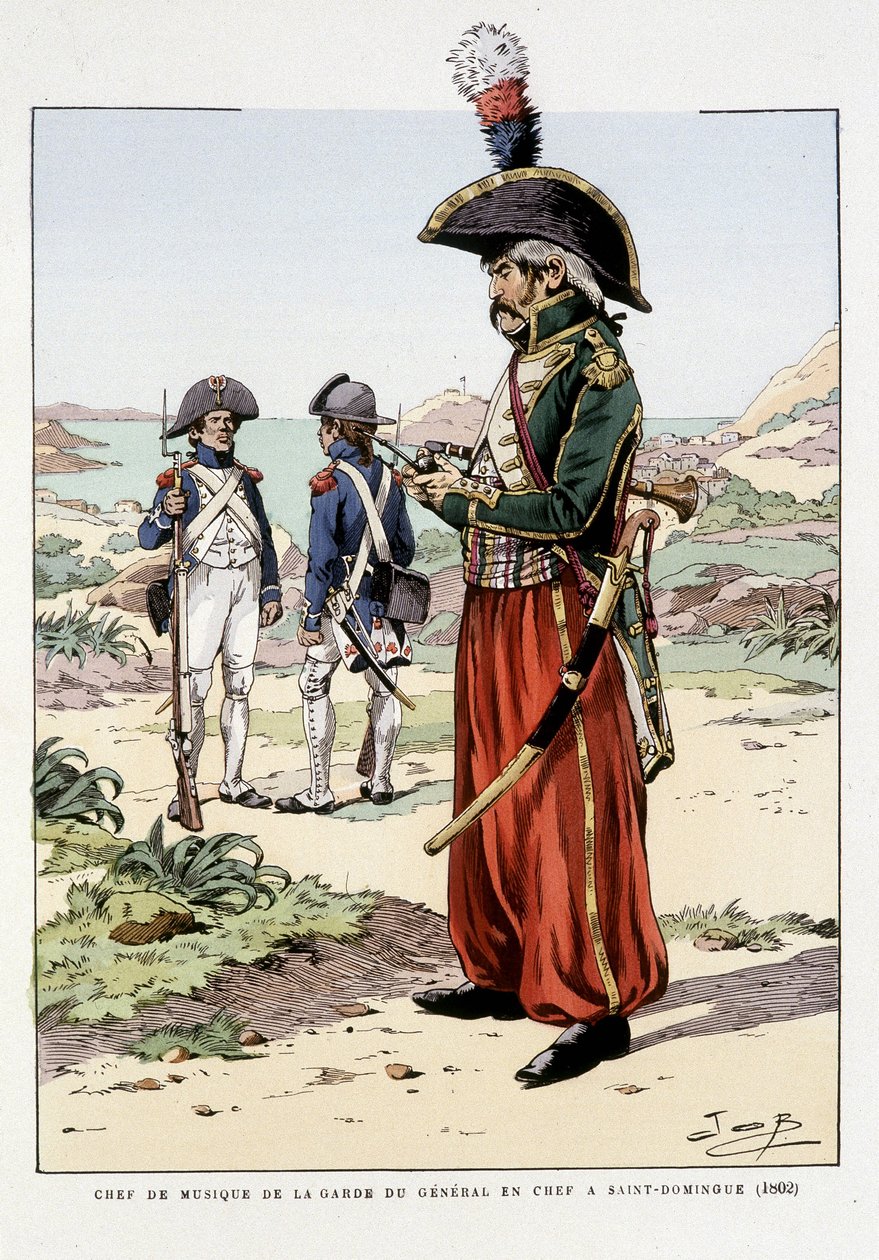 رئيس قسم الموسيقى في حرس القائد العام في سانت دومينغو عام 1802 - في "زي قوات فرنسا: جيش من البر والبحر في جميع الأوقات" ، مريض. بواسطة Job بواسطة اسم مستعار لـ Onfray de Breville Jacques Job