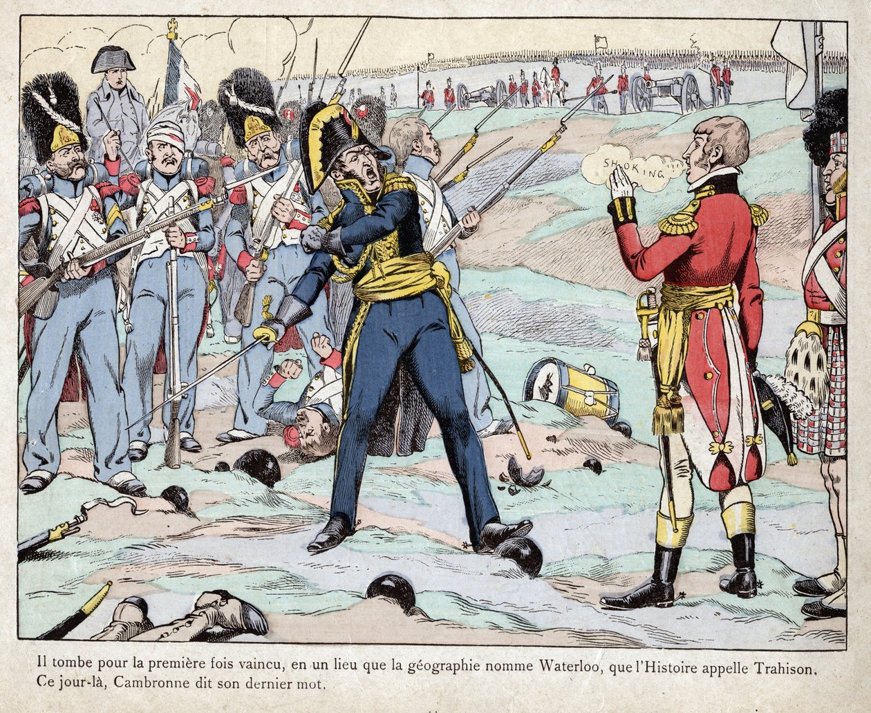 الإمبراطورية الأولى: تمثيل الجنرال بيير كامبرون (1770-1842) وهو يقول "يموت الحارس ولكنه لا يستسلم" "" في معركة واترلو بواسطة اسم مستعار لـ Onfray de Breville Jacques Job