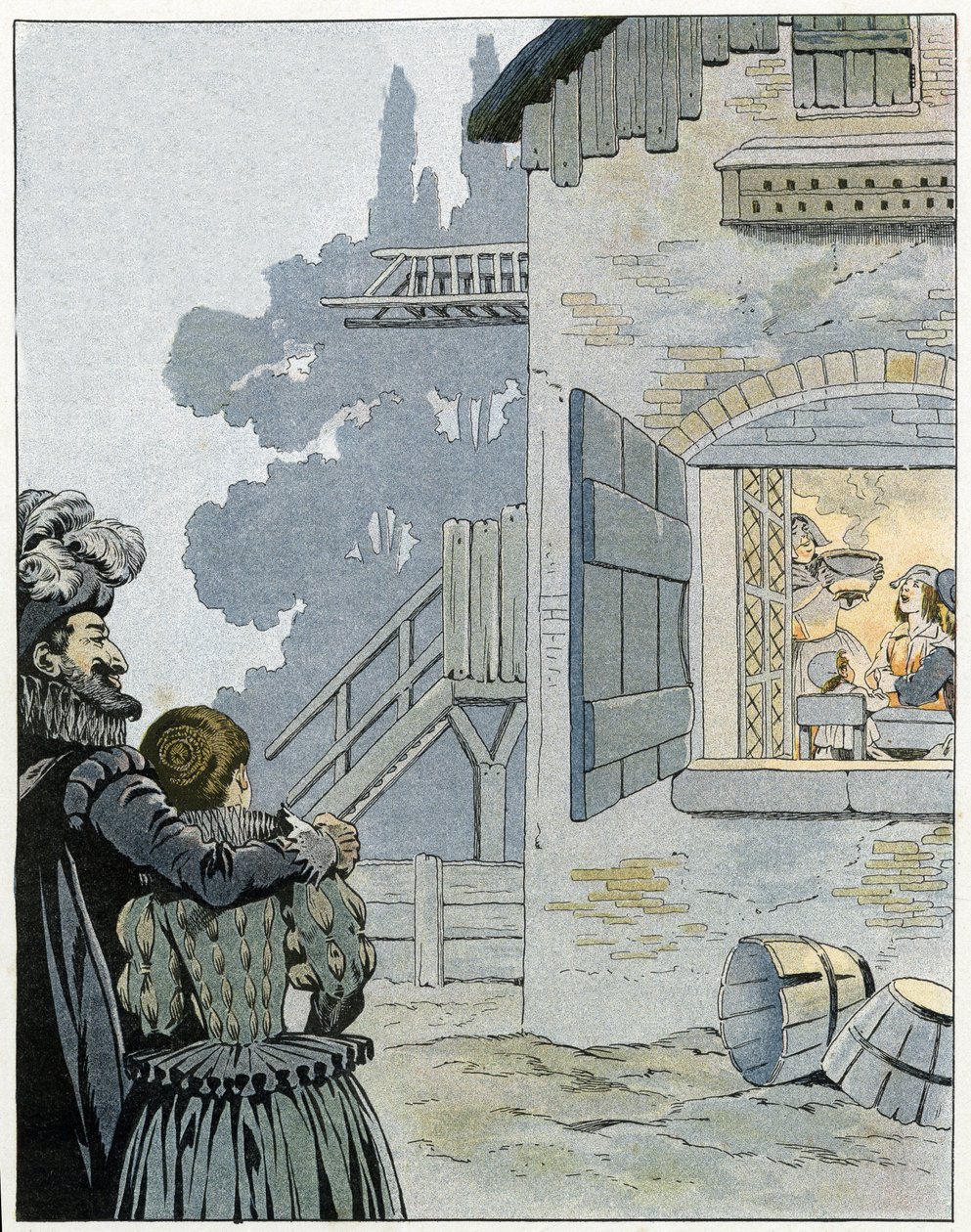هنري الرابع (1553-1610) والدجاج في القدر: يراقب الملك وجبة عائلة من الفلاحين ويريد تحسين ظروف معيشتهم بفضل الدجاج الموجود في القدر. في "فرنسا ، قصته رواها ج. مونتورجيل ، صورها جوب" 1896. خاص ج بواسطة اسم مستعار لـ Onfray de Breville Jacques Job