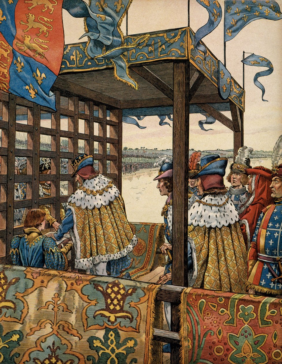 History of France in the Middle Ages (Middle Ages): meeting between the King of France Louis XI known as the Prudent (1423-1483) and Edward IV of England (1442-1483) at Picquigny for the signing of a seven-year treve on August 29 بواسطة اسم مستعار لـ Onfray de Breville Jacques Job