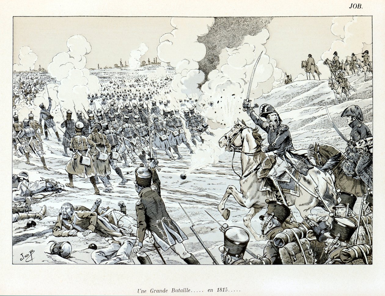 Illustration from the book “La Grande Guerre par les artistes”: Une grande bataille en 1815 by Jacques Marie Gaston Onfray de Breville dit JOB (1858-1931), Collection Partial بواسطة اسم مستعار لـ Onfray de Breville Jacques Job