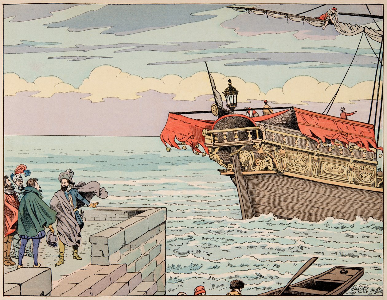 رسم توضيحي من كتاب "Le bon roy Henri" ، الذي رسمه جاك ماري جاستون أونفراي دي بريفيل ديت جوب (1858-1931): يرفض هنري الرابع النصيحة بالهروب إلى إنجلترا - مجموعة خاصة بواسطة اسم مستعار لـ Onfray de Breville Jacques Job
