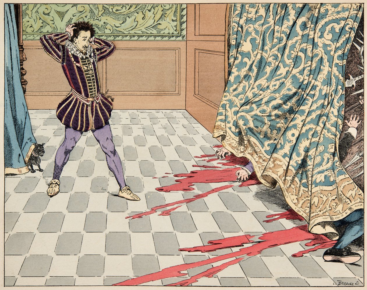 Illustration from the book “Le bon roy Henri”, illustrated by Jacques Marie Gaston Onfray de Breville dit JOB (1858-1931): On the day of Saint Barthelemy, his two friends, Segur and La Rochefoucauld are egorges before his eyes - Private collection بواسطة اسم مستعار لـ Onfray de Breville Jacques Job