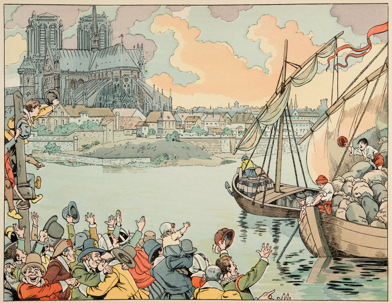 Illustration from the book “Le bon roy Henri”, illustrated by Jacques Marie Gaston Onfray de Breville dit JOB (1858-1931): Paris refuitaille - Private collection بواسطة اسم مستعار لـ Onfray de Breville Jacques Job