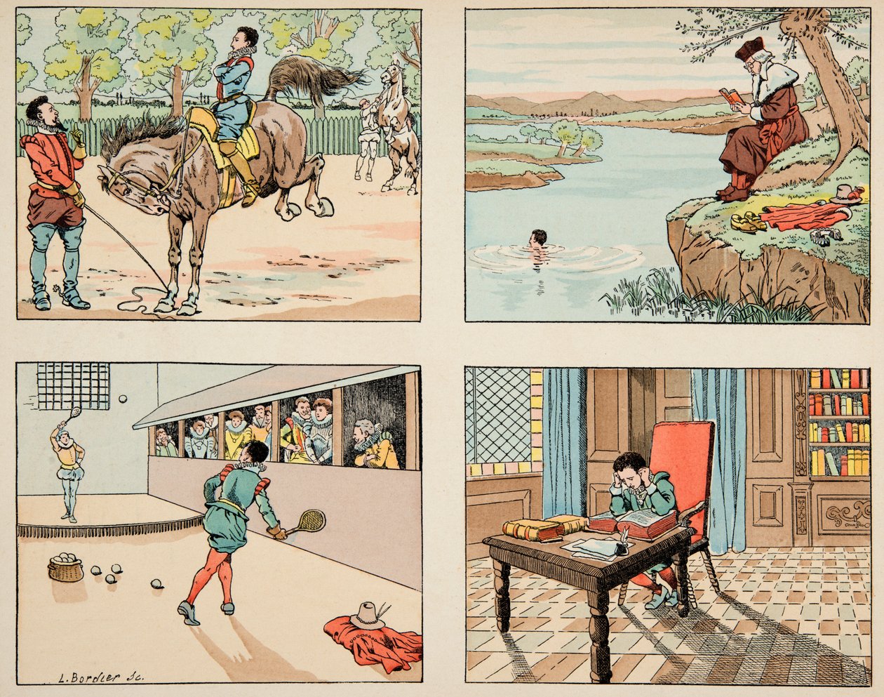 رسم توضيحي مأخوذ من كتاب "Le bon roy Henri" ، الذي رسمه جاك ماري جاستون أونفراي دي بريفيل ديت جوب (1858-1931): تعليم هنري الرابع - مجموعة خاصة بواسطة اسم مستعار لـ Onfray de Breville Jacques Job