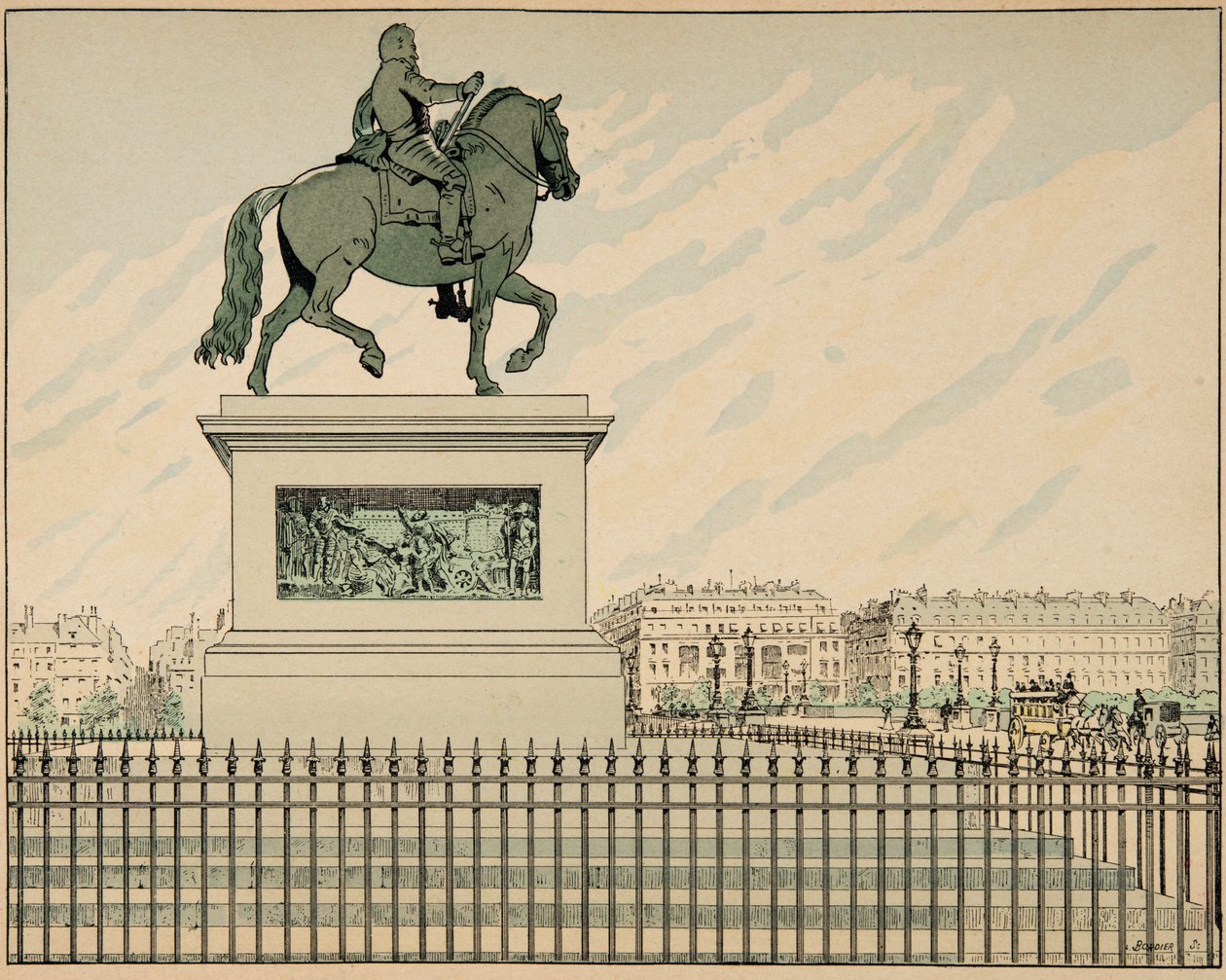 رسم إيضاحي مأخوذ من كتاب "Le bon roy Henri" ، الذي رسمه جاك ماري جاستون أونفراي دي بريفيل ديت جوب (1858-1931): تمثال إريج في ذكرى هنري الرابع - مجموعة خاصة بواسطة اسم مستعار لـ Onfray de Breville Jacques Job