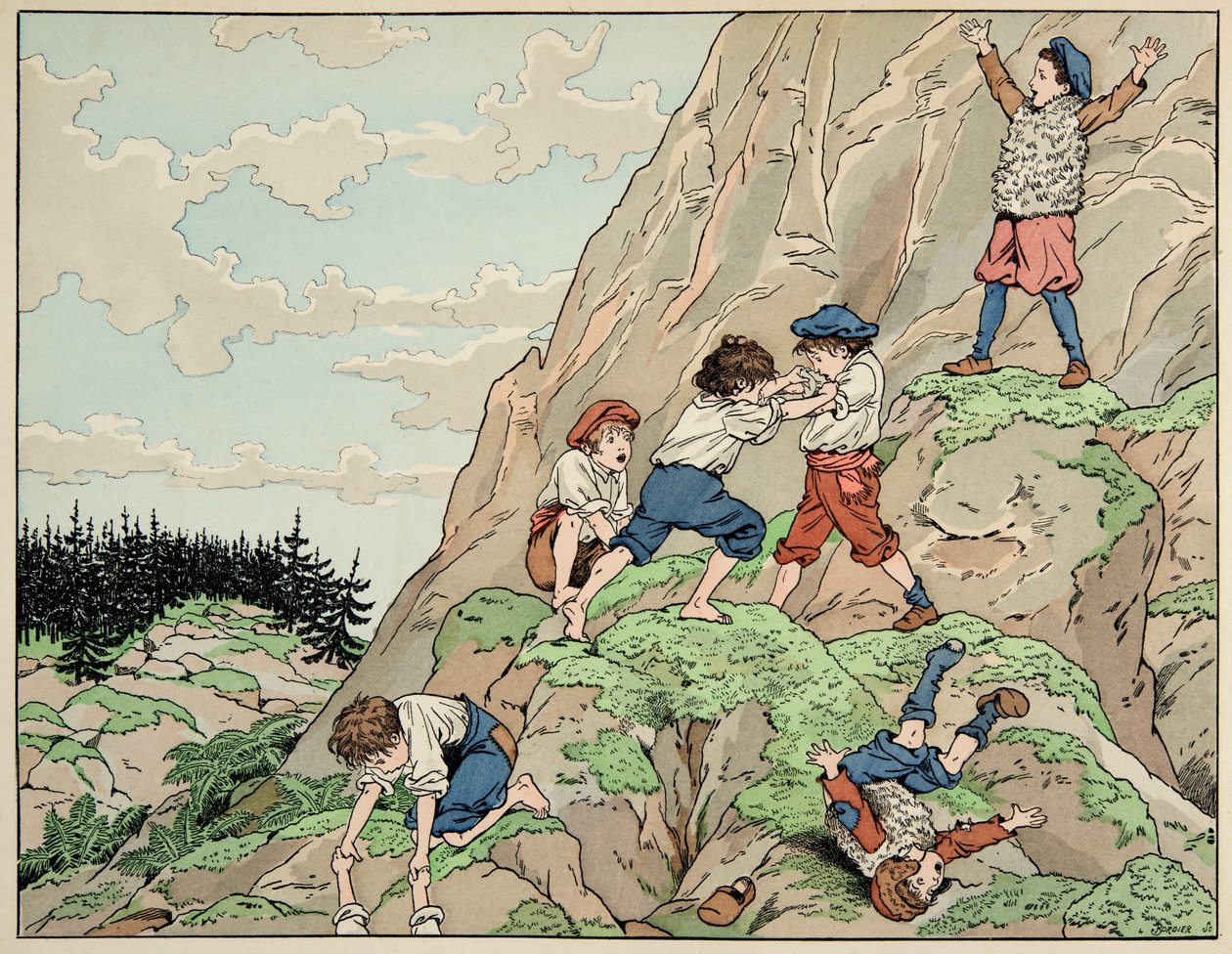 رسم توضيحي مأخوذ من كتاب "Le bon roy Henri" ، الذي رسمه جاك ماري جاستون أونفراي دي بريفيل ديت جوب (1858-1931): طفولة هنري الرابع مع الفلاحين - مجموعة خاصة بواسطة اسم مستعار لـ Onfray de Breville Jacques Job