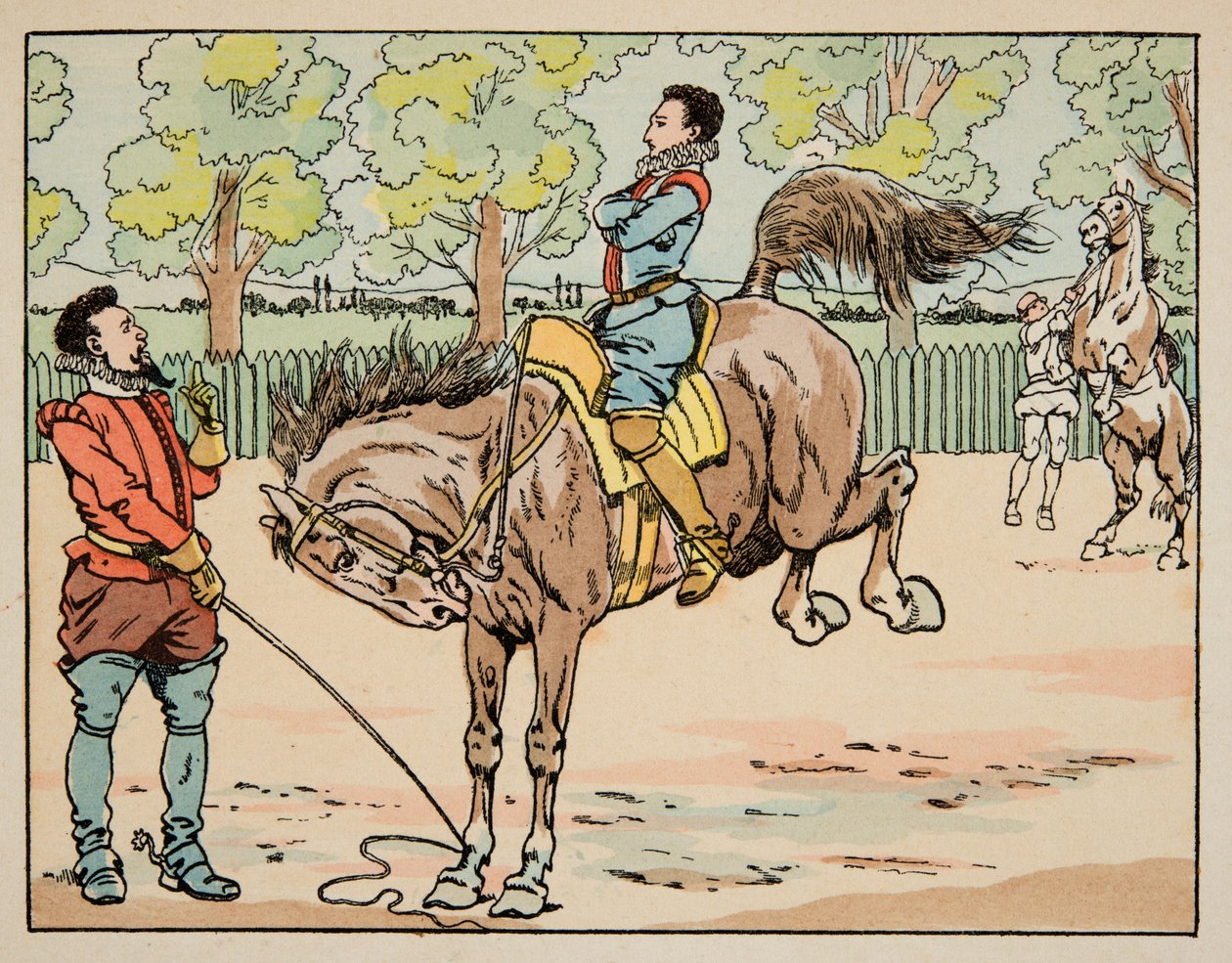 رسم توضيحي مأخوذ من كتاب "Le bon roy Henri" ، الذي رسمه جاك ماري جاستون أونفراي دي بريفيل ديت جوب (1858-1931): التعليم في ركوب القرن السادس عشر - مجموعة خاصة بواسطة اسم مستعار لـ Onfray de Breville Jacques Job