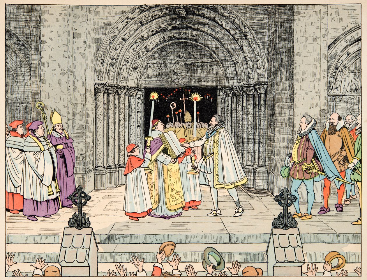 Illustration taken from the book “Le bon roy Henri”, illustrated by Jacques Marie Gaston Onfray de Breville dit JOB (1858-1931): Henri IV, Basilica Saint Denis abjure his religion and converts - Private collection بواسطة اسم مستعار لـ Onfray de Breville Jacques Job
