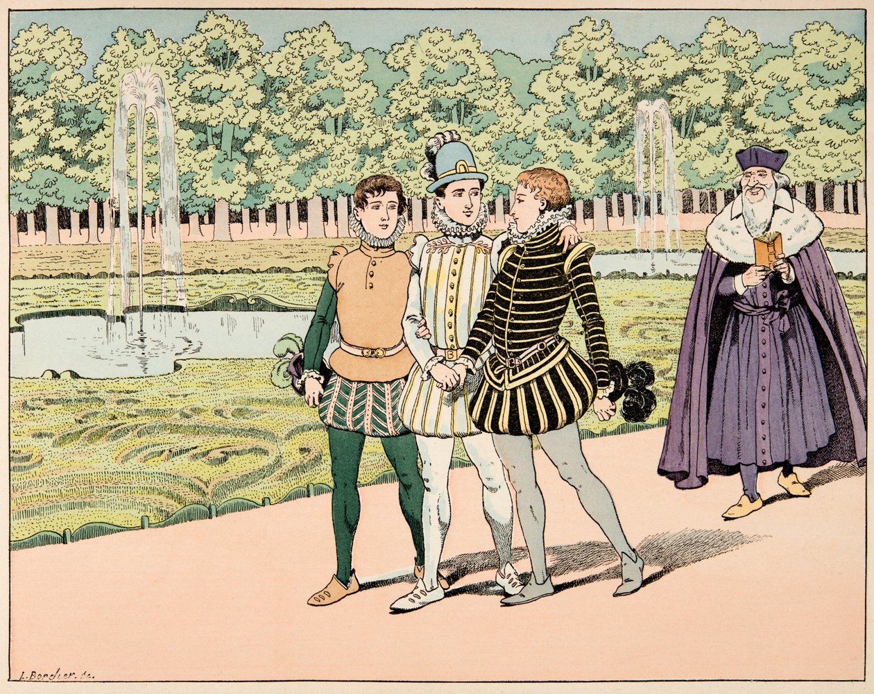 رسم توضيحي مأخوذ من كتاب "Le bon roy Henri" ، الذي رسمه جاك ماري جاستون أونفراي دي بريفيل ديت جوب (1858-1931): أصبح هنري الرابع صديقًا لـ M de Segur و M de La Rochefoucauld - مجموعة خاصة بواسطة اسم مستعار لـ Onfray de Breville Jacques Job