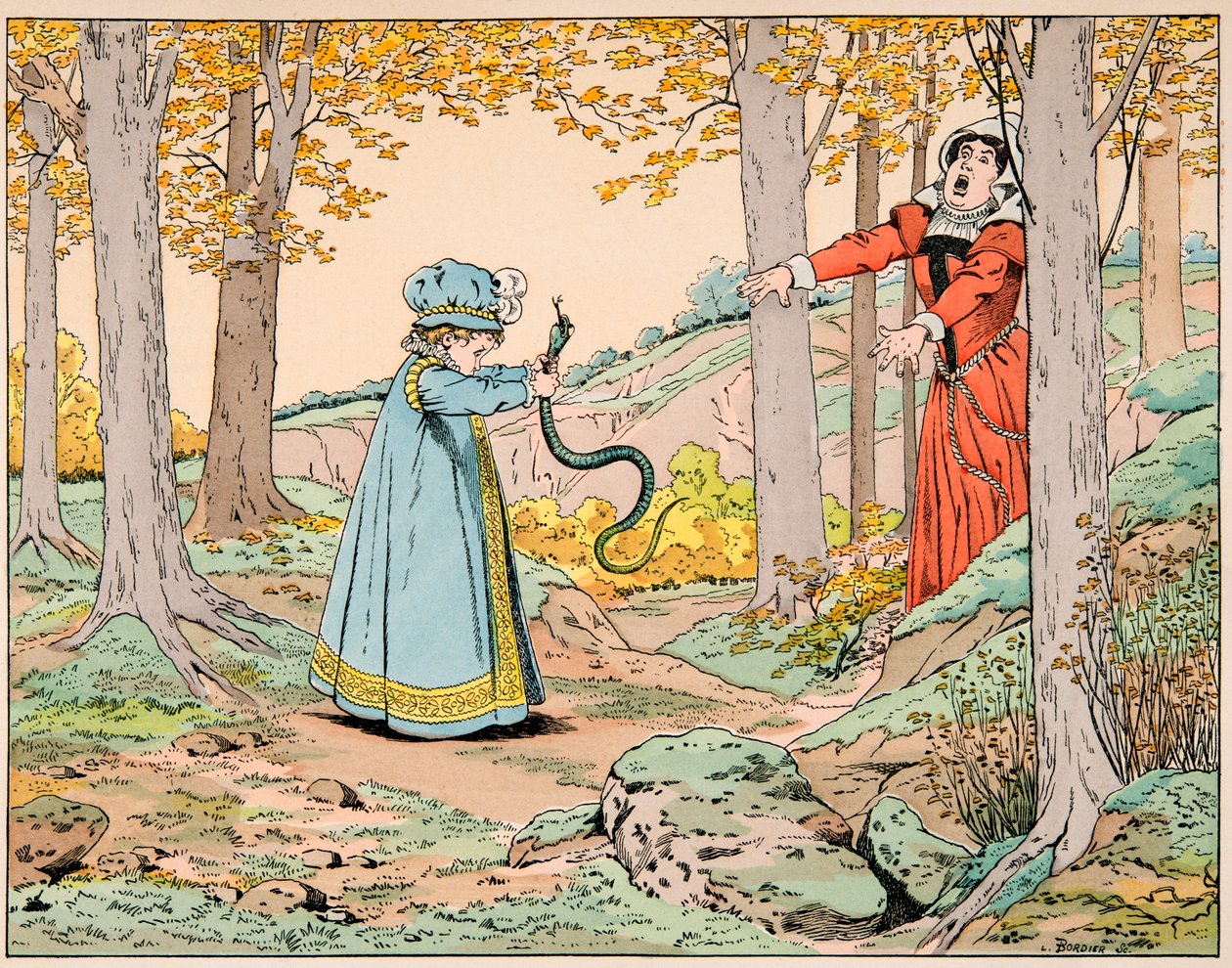 رسم توضيحي مأخوذ من كتاب "Le bon roy Henri" ، الذي رسمه جاك ماري جاستون أونفراي دي بريفيل ديت جوب (1858-1931): في سن الرابعة ، قتل هنري الرابع ثعبانًا ضخمًا - مجموعة خاصة بواسطة اسم مستعار لـ Onfray de Breville Jacques Job