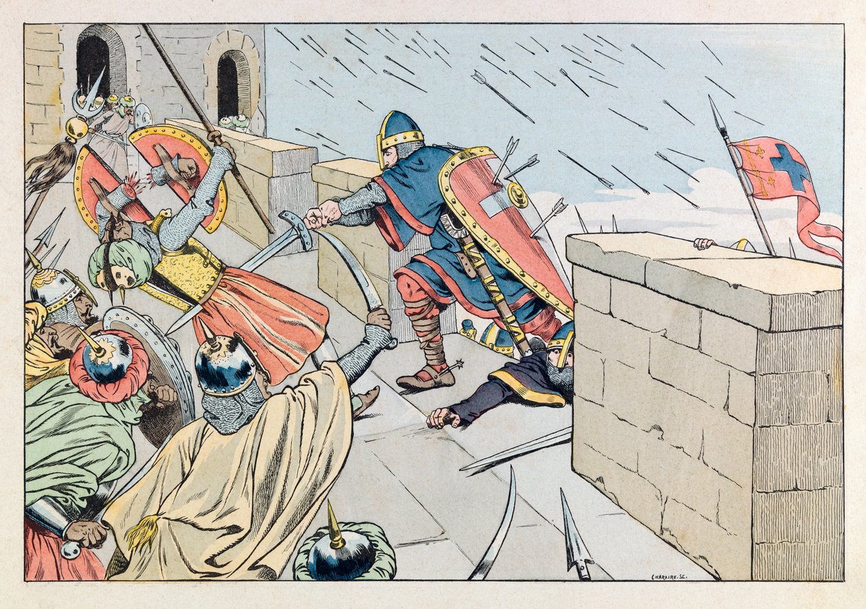 جاك ماري غاستون أونفراي دي بريفيل ديت جوب (1858-1931) ؛ رسم توضيحي من كتاب "Les epees de France": استولى على القدس بواسطة Godefroy de Bouillon عام 1099 ؛ كول ، جزء. بواسطة اسم مستعار لـ Onfray de Breville Jacques Job