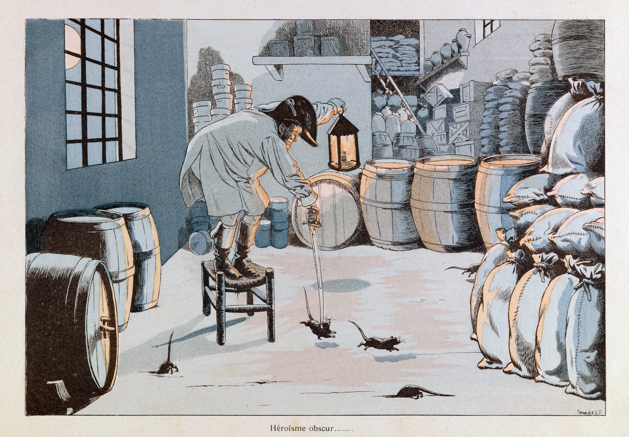 جاك ماري غاستون أونفراي دي بريفيل ديت جوب (1858-1931) ؛ رسم إيضاحي من "Les epees de France": مفوض لإمدادات الجيش ضد جيش الجرذان ؛ كول ، جزء بواسطة اسم مستعار لـ Onfray de Breville Jacques Job