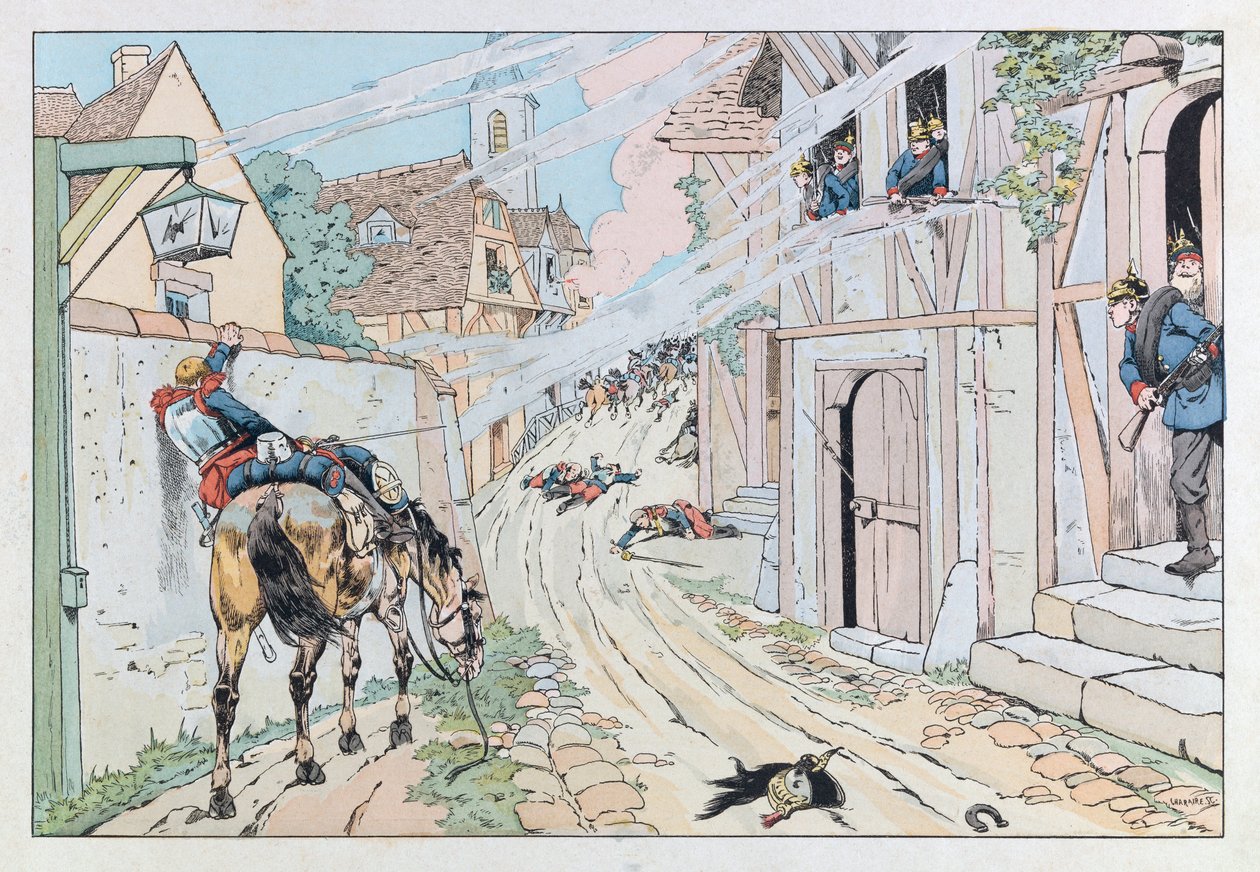 Jacques Marie Gaston Onfray de Breville dit JOB (1858 - 1931); Illustration taken from the book “” Les epees de France””: Episode of the Franco Prussian War of 1870, Assault given by the 9th Cuirassiers in the village of Morsbronn; Coll, Part بواسطة اسم مستعار لـ Onfray de Breville Jacques Job